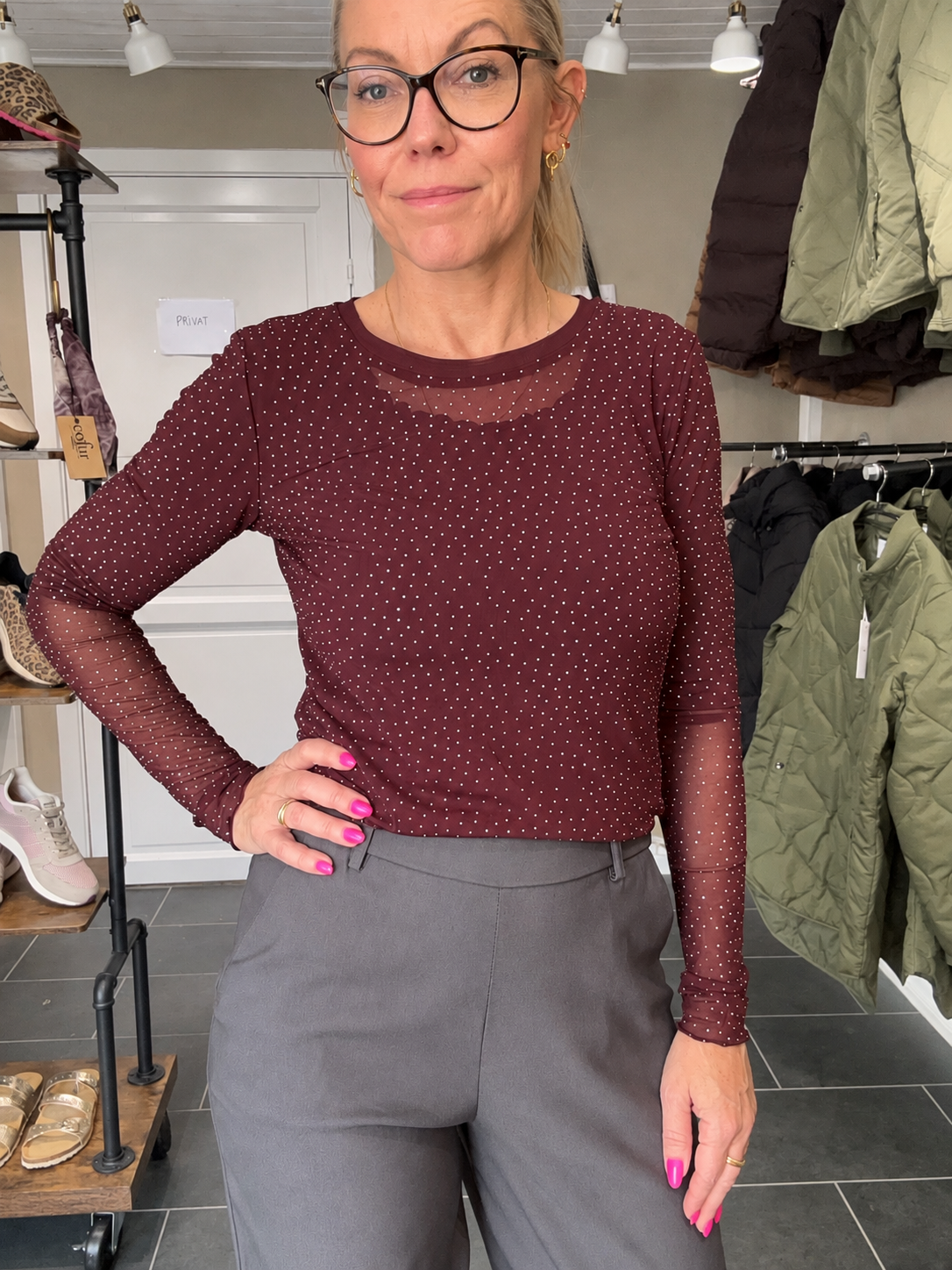 Black Colour Alexis Blouse w Stones 40746 Plum