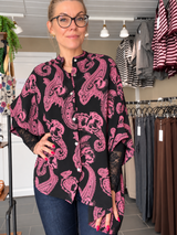 Cofur Diva Blouse sort/rosa unika silkebluse i genanvendt sari-silke
