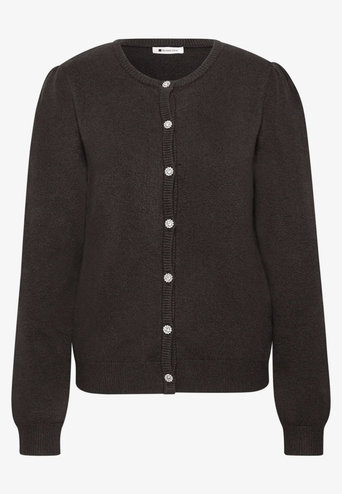 Street One brun cardigan med lange ærmer og ribkanter