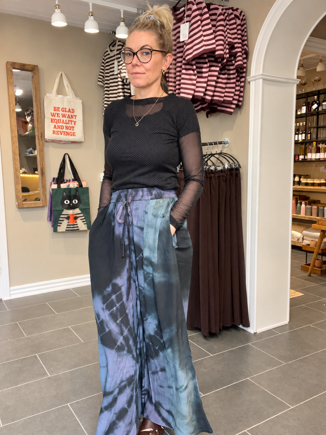 Cofur wide leg silkebukser lilla/grå tie-dye til dame