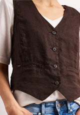 Street One hør vest i espresso brown med knapper