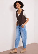 Let hør vest til dame i espresso brown