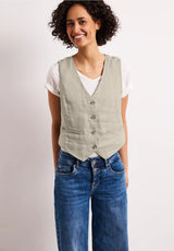Street One hør vest i timeless beige med knapper