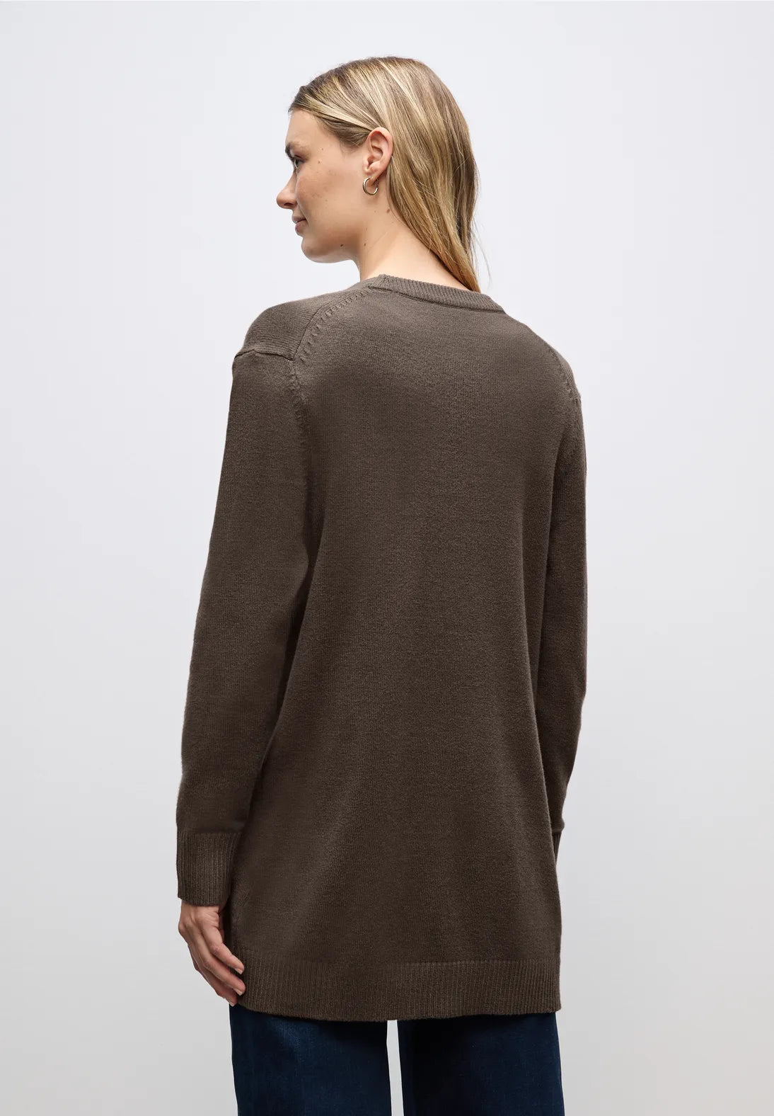 Cosy Open cardigan fra Street One i farven Nomad Brown – lang strik med lommer