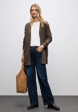Cosy Open cardigan fra Street One i farven Nomad Brown – lang strik med lommer