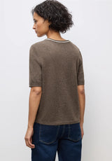 Street One roundneck sweater 303477 i dark nomad brown meleret – kortærmet strik med rund hals