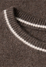 Street One roundneck sweater 303477 i dark nomad brown meleret – kortærmet strik med rund hals