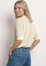 Street One polo sweater soft beige stribet striktrøje dame