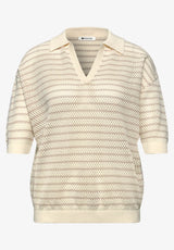 Street One striktrøje soft beige kortærmet polo top dame