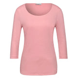 Street One Pania 317659 T-shirt i powder pink med 3/4-ærmer og rund hals