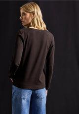 Rib bluse fra Street One – ryg og pasform i Deep Roast Brown