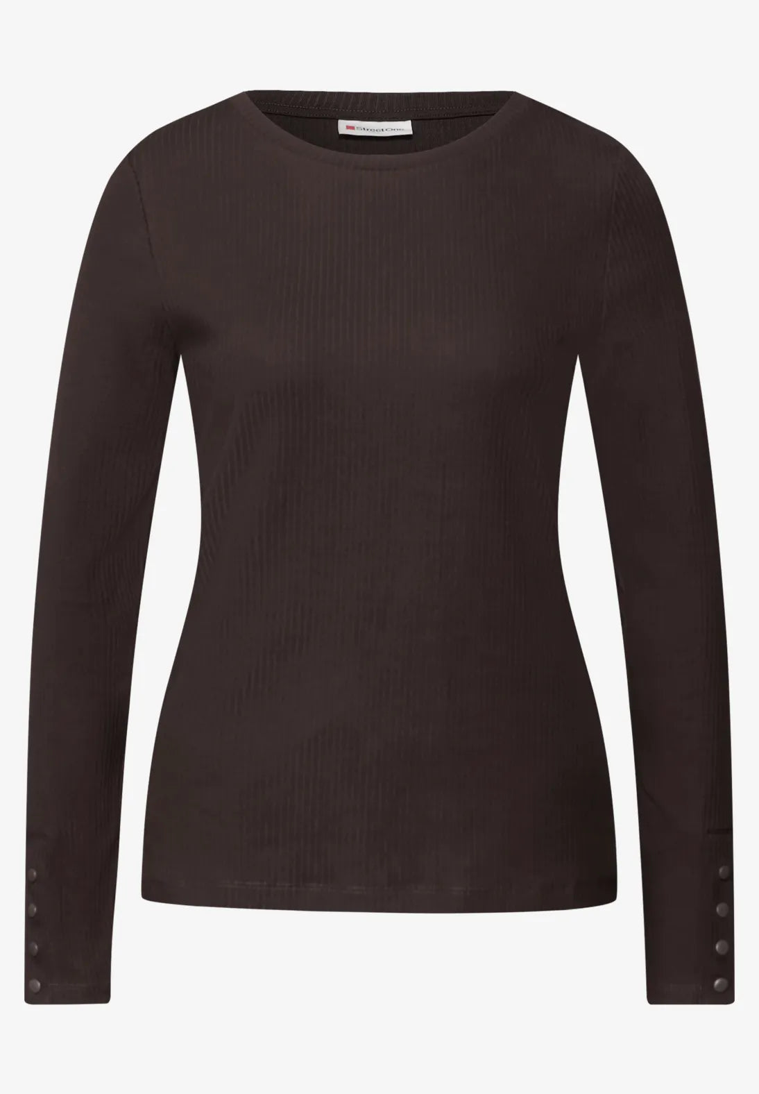 Street One Rib Shirt 323988 i Deep Roast Brown – front med bådudskæring