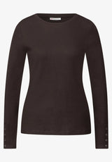 Street One Rib Shirt 323988 i Deep Roast Brown – front med bådudskæring