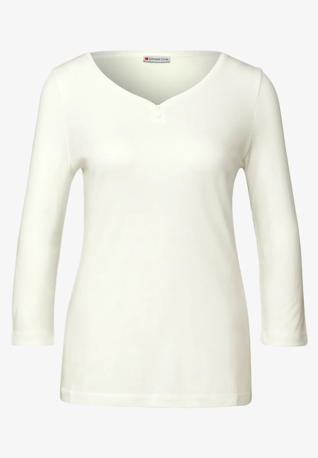 Basisbluse med 3/4-ærmer i bomuld/modal – Street One 323993 Off White
