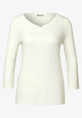 Basisbluse med 3/4-ærmer i bomuld/modal – Street One 323993 Off White