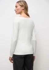 Street One QR New Lanea 324176 i off white – langærmet basisbluse med U-bådsudskæring og dobbelt forstykke