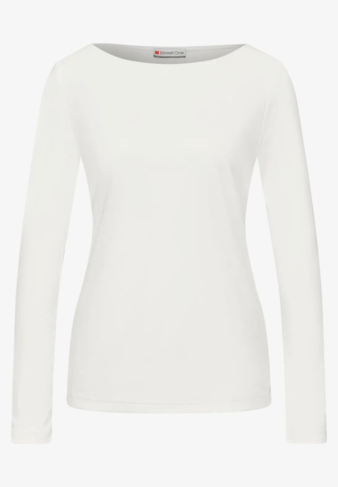 Street One QR New Lanea 324176 i off white – langærmet basisbluse med U-bådsudskæring og dobbelt forstykke