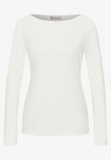 Street One QR New Lanea 324176 i off white – langærmet basisbluse med U-bådsudskæring og dobbelt forstykke
