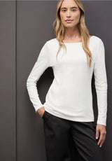 Street One QR New Lanea 324176 i off white – langærmet basisbluse med U-bådsudskæring og dobbelt forstykke
