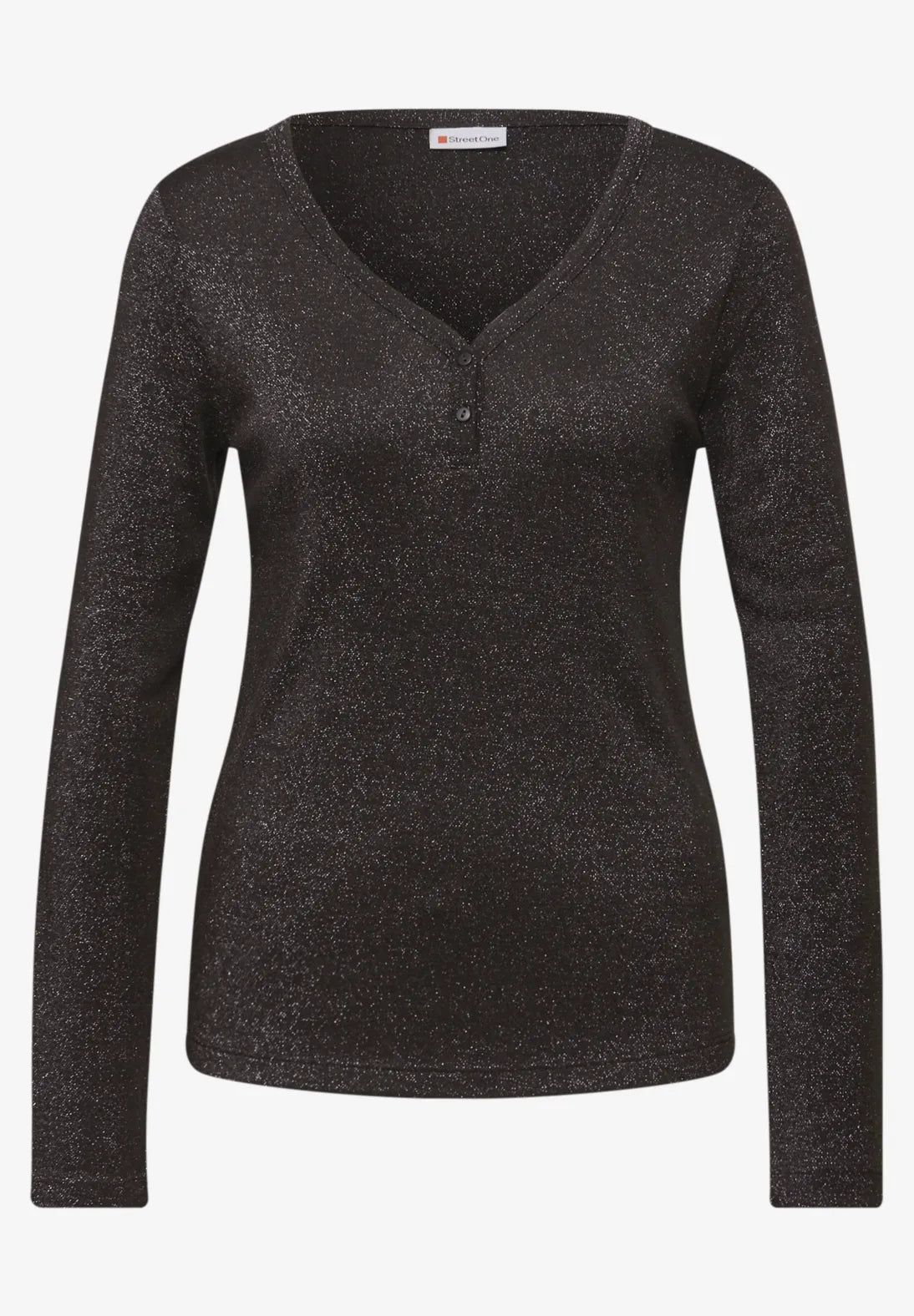 Street One Basic Shiny Shirt 324180 i dark brown med knaplukning og shiny finish