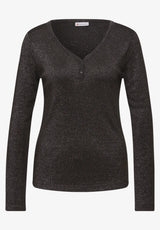 Street One Basic Shiny Shirt 324180 i dark brown med knaplukning og shiny finish