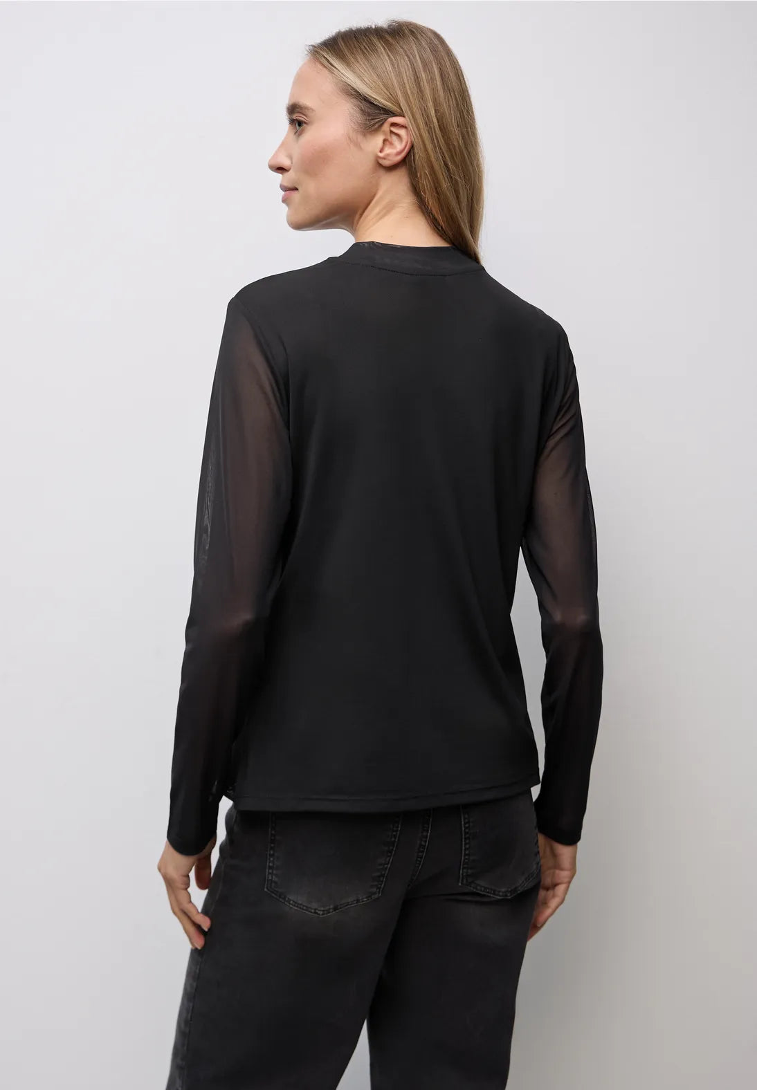 Street One Mesh Turtle Neck Shirt – Black (314279) med mesh-ærmer