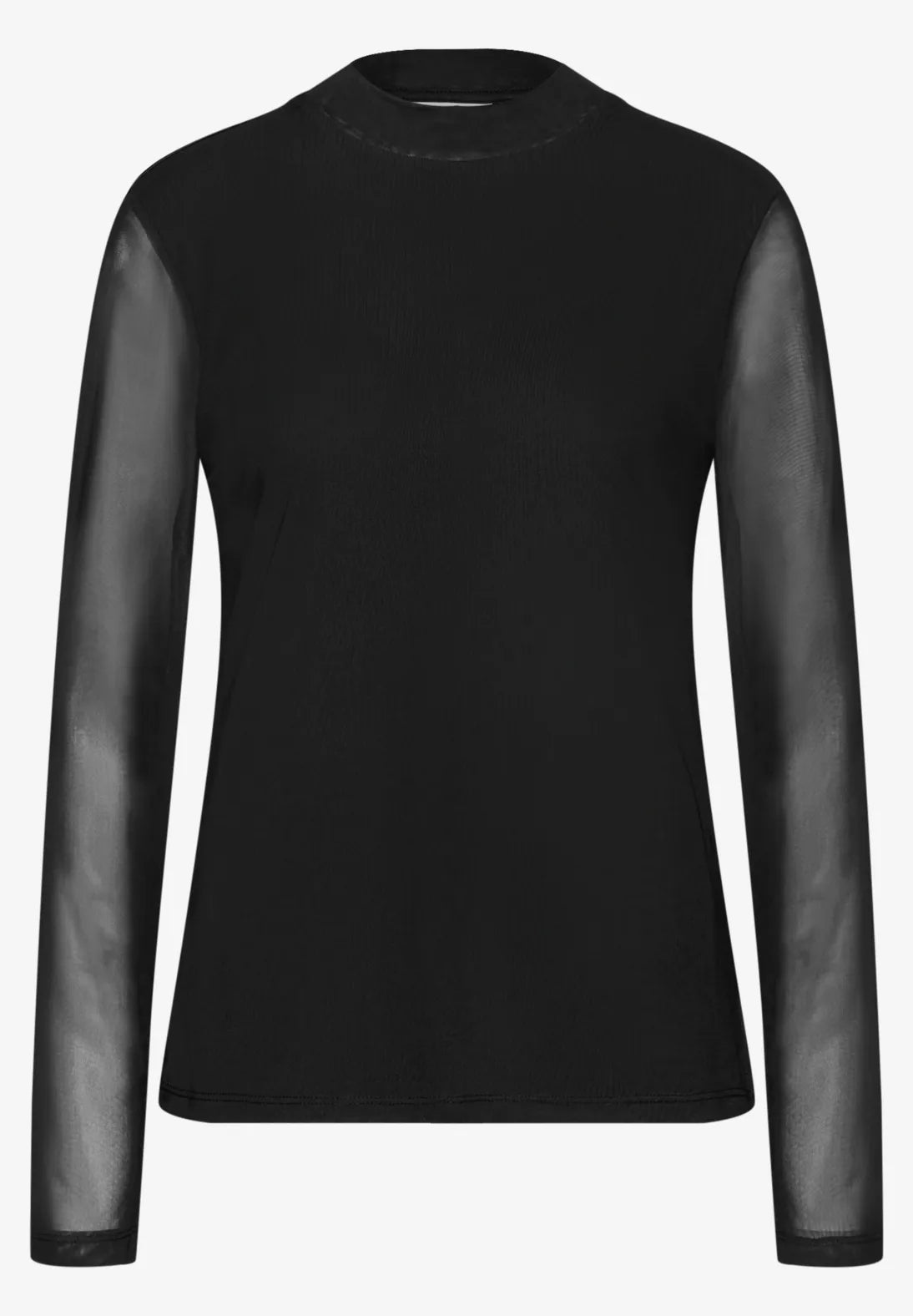 Street One Mesh Turtle Neck Shirt – Black (314279) med mesh-ærmer