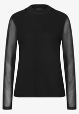 Street One Mesh Turtle Neck Shirt – Black (314279) med mesh-ærmer