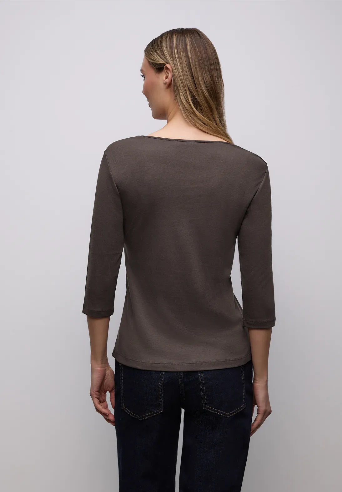 Street One Ada jerseybluse med hjerteudskæring og 3/4 ærmer i Molten Earth