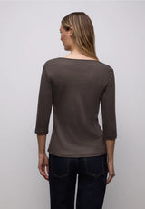 Street One Ada jerseybluse med hjerteudskæring og 3/4 ærmer i Molten Earth