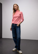 Street One stribet turtleneck bluse i Striking Coral