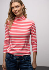 Street One stribet turtleneck bluse i Striking Coral