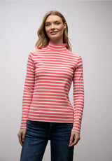 Street One stribet turtleneck bluse i Striking Coral