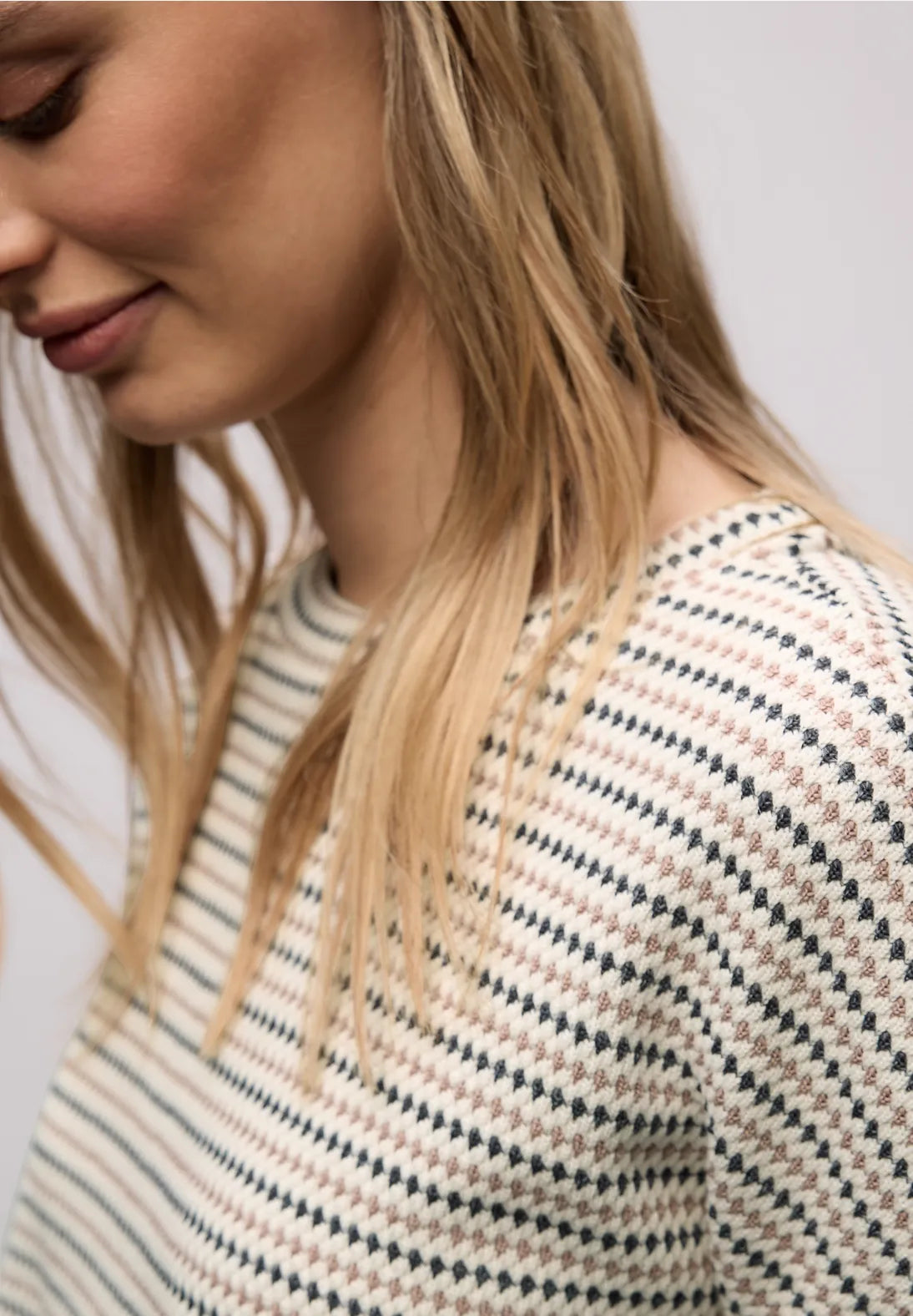 Multicolor Knit Look Shirt fra Street One i off white med striber