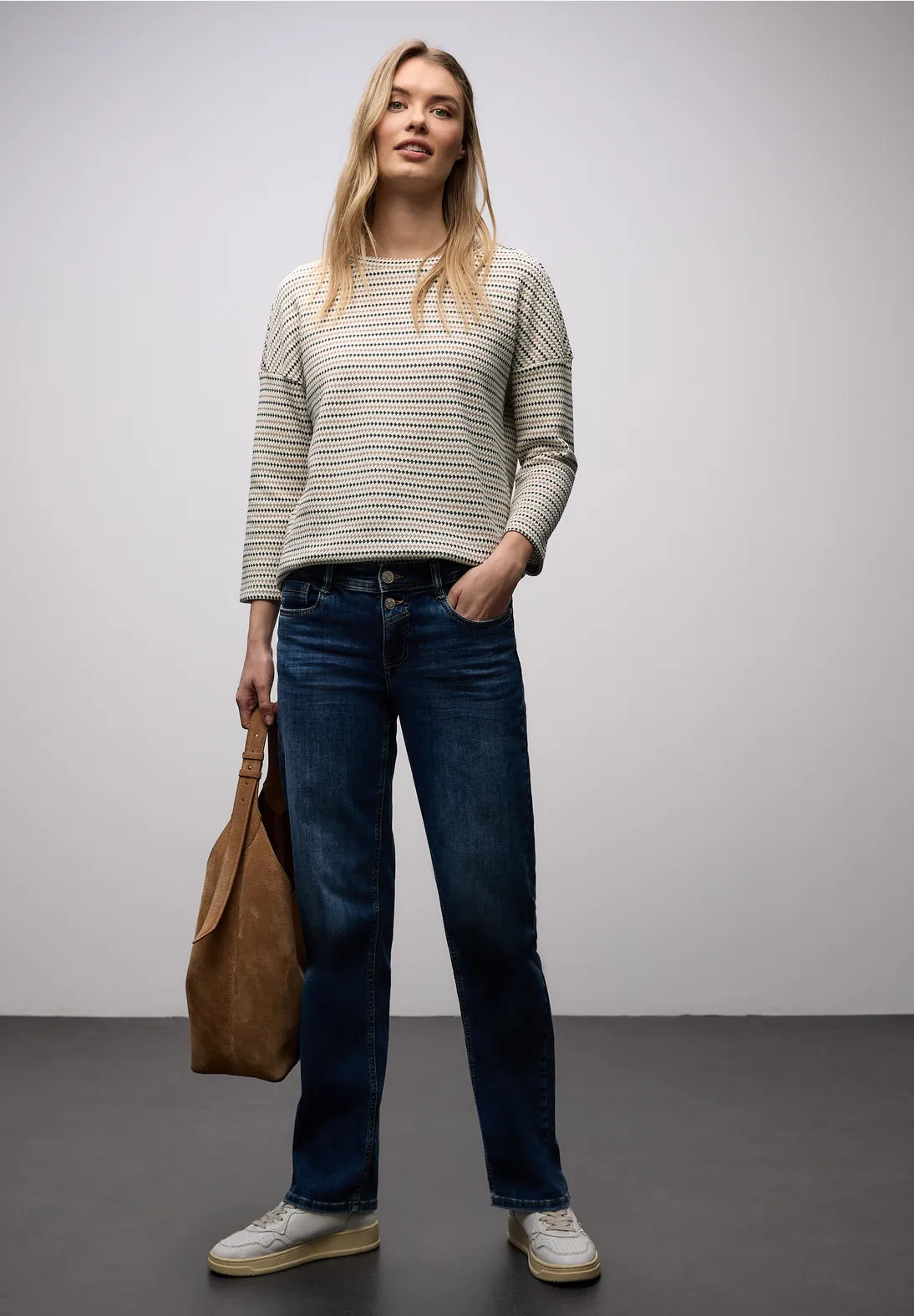 Multicolor Knit Look Shirt fra Street One i off white med striber