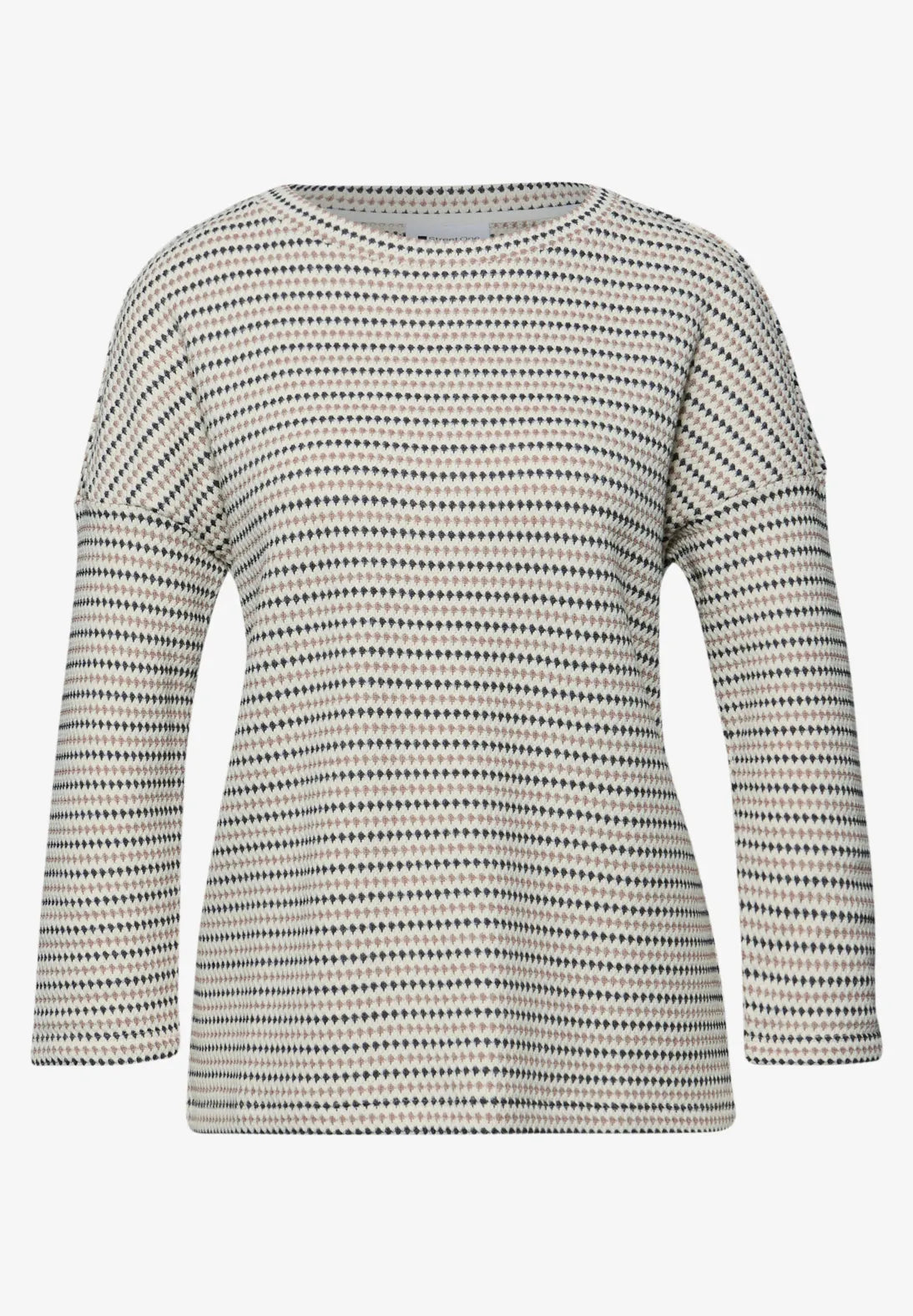 Stribet strik-look bluse fra Street One med U-boat hals