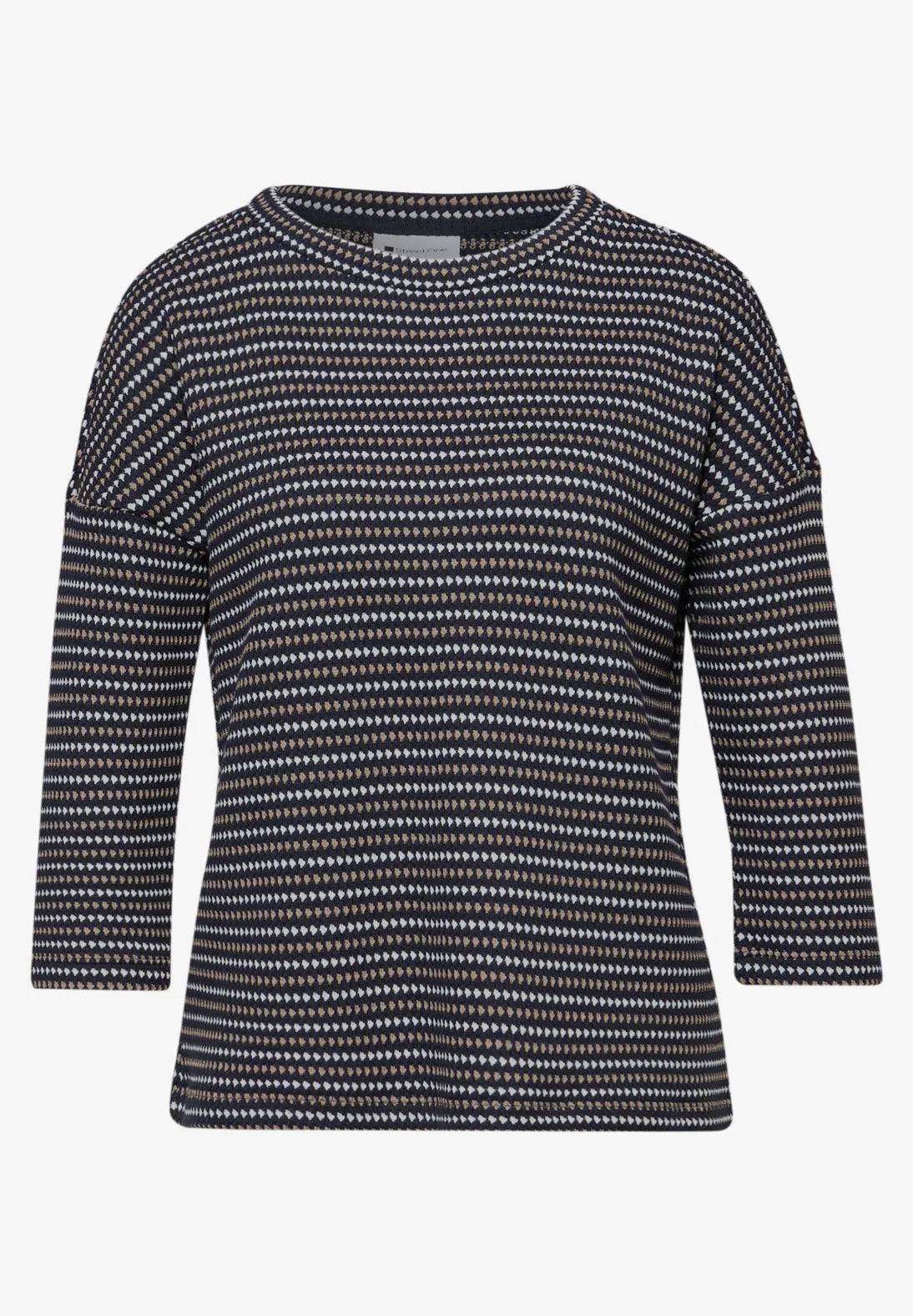 Stribet strik-look bluse i navy fra Street One med U-boat hals