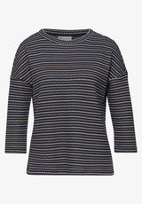 Stribet strik-look bluse i navy fra Street One med U-boat hals