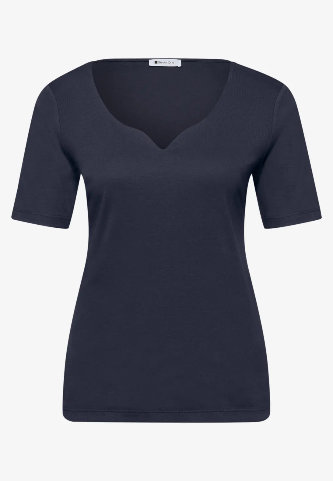 Navyblå kortærmet jerseyshirt med feminint snit fra Street One 