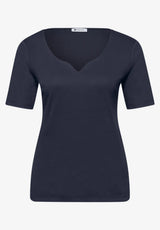 Navyblå kortærmet jerseyshirt med feminint snit fra Street One 