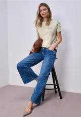 Street One striped shirt beige og hvid stribet