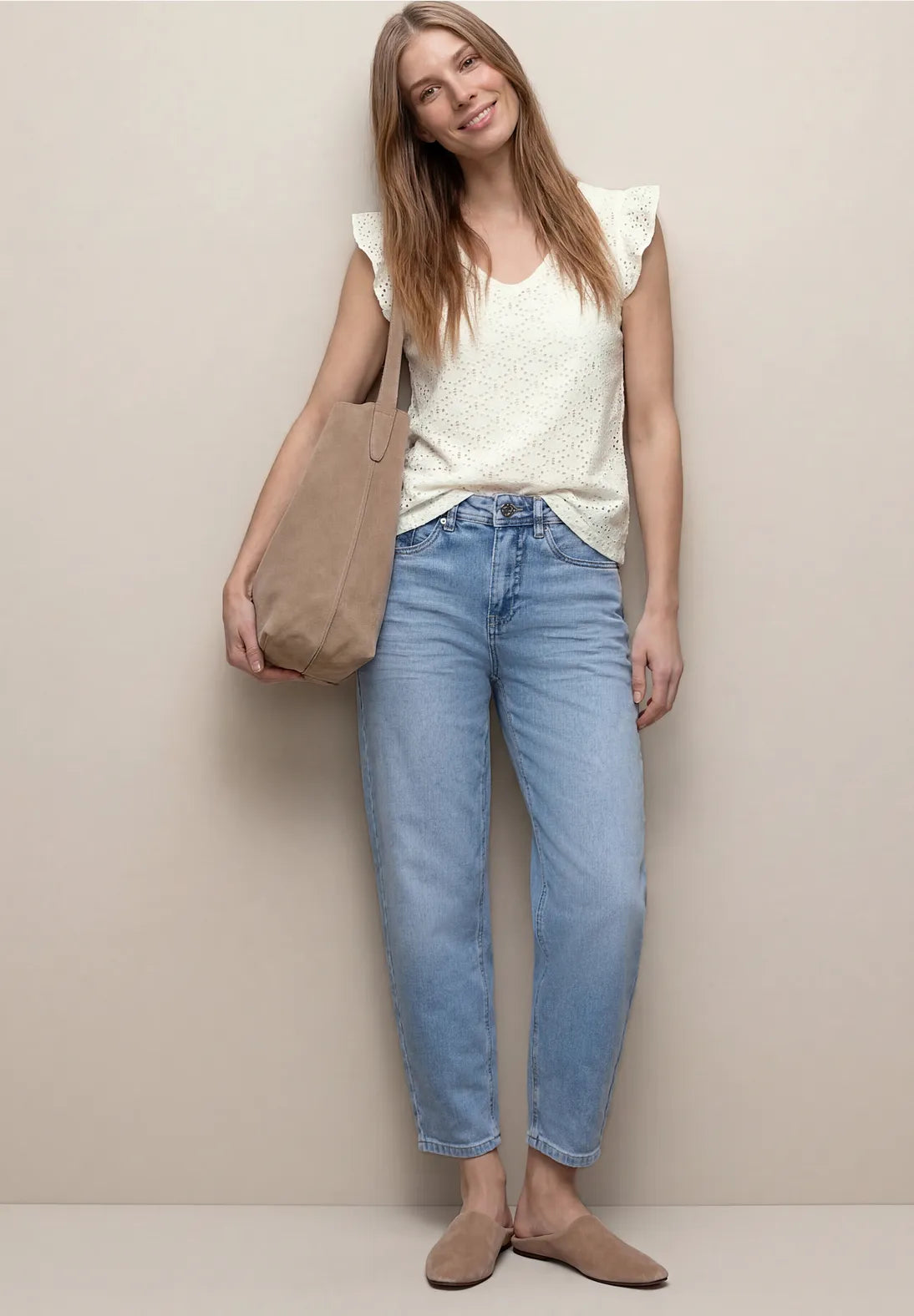 Street One lace top off white med volant feminin top dame
