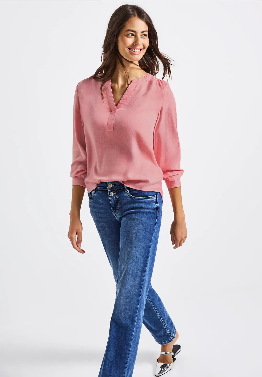 Street One melange splitneck tunic blouse i Almond Coral – front