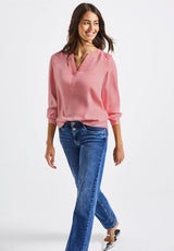 Street One melange splitneck tunic blouse i Almond Coral – front