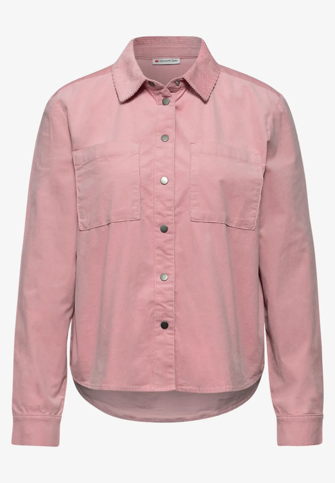 Street One 346086 cordbluse i powder pink med skjortekrave, brystlommer og gennemgående knapper