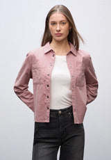 Street One 346086 cordbluse i powder pink med skjortekrave, brystlommer og gennemgående knapper