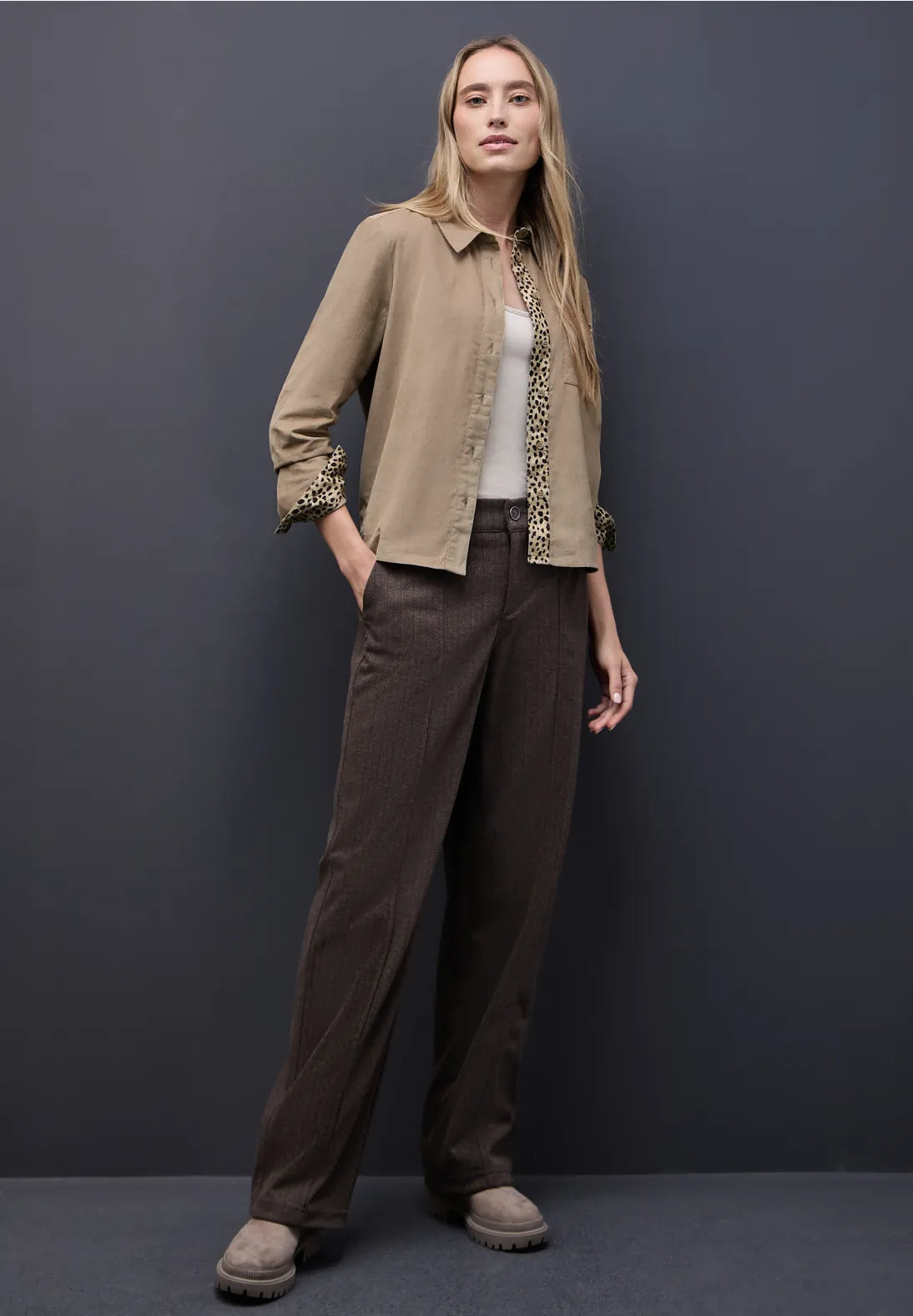 Street One corduroy skjortebluse – Flowing Beige (346125), 100% bomuld
