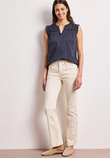 Tempest blue bluse med V-hals og broderi design