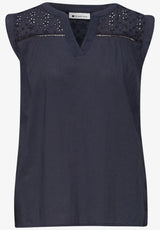 Sommerbluse tempest blue med blondeindsats