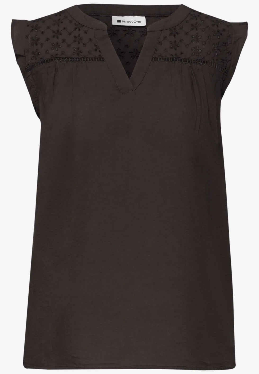 Sommerbluse espresso brown med blondeindsats